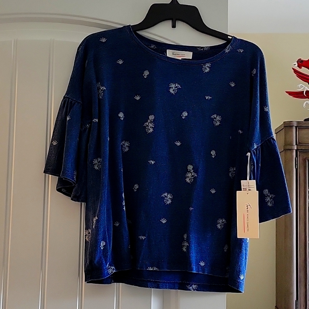 Denim colored bell sleeved top